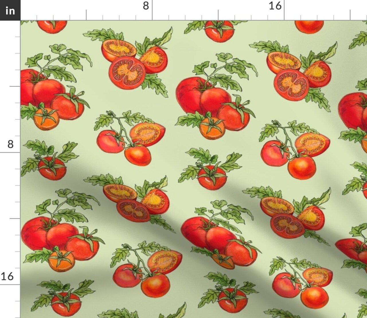 Farmers Market Tomato Red Green Summer Garden Kitchen Custom Printed Fabric by Spoonflower Various Fabrics by the Yard or Fat Quarter